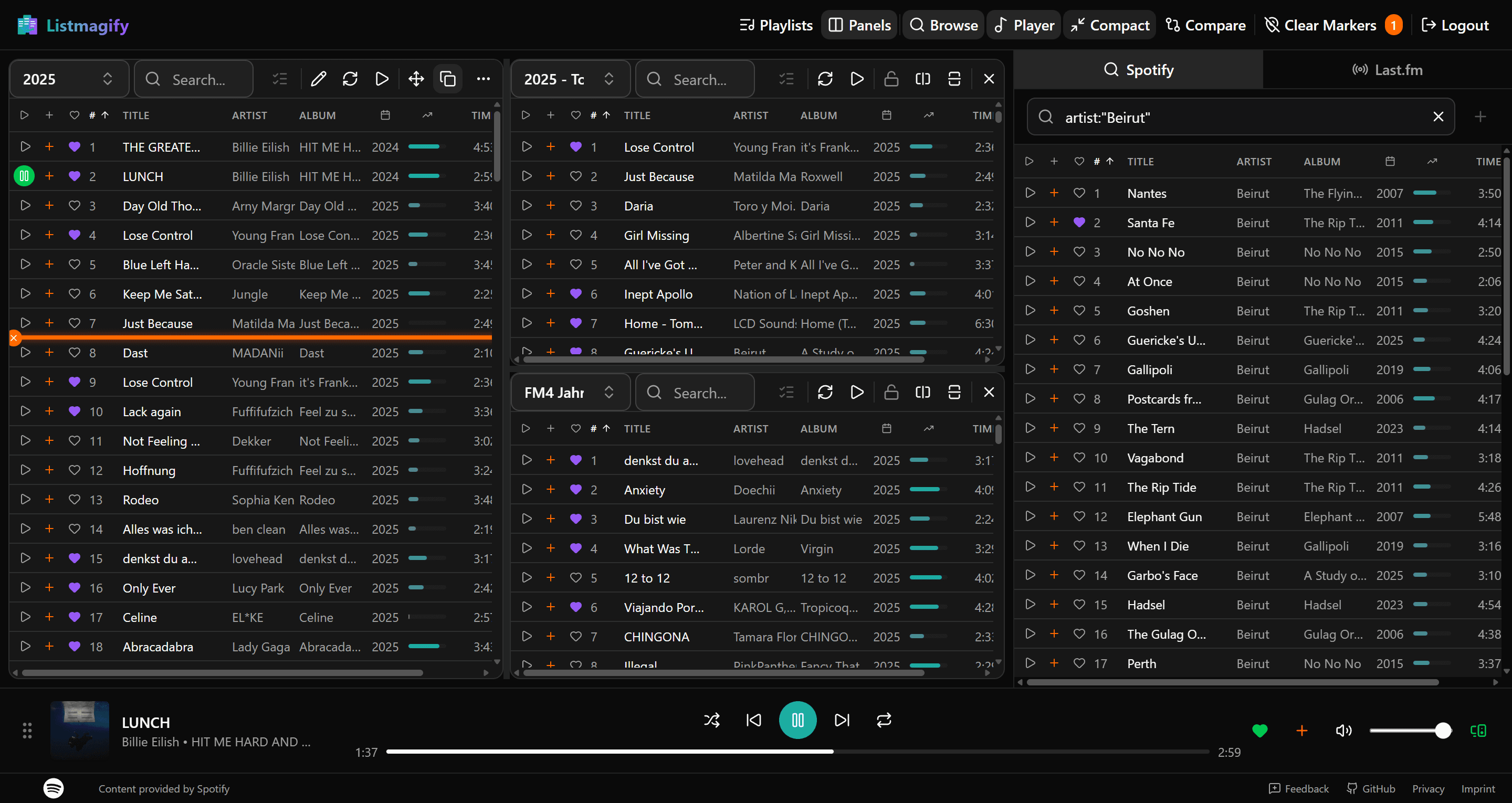 Split Editor - Edit multiple playlists side by side with drag and drop