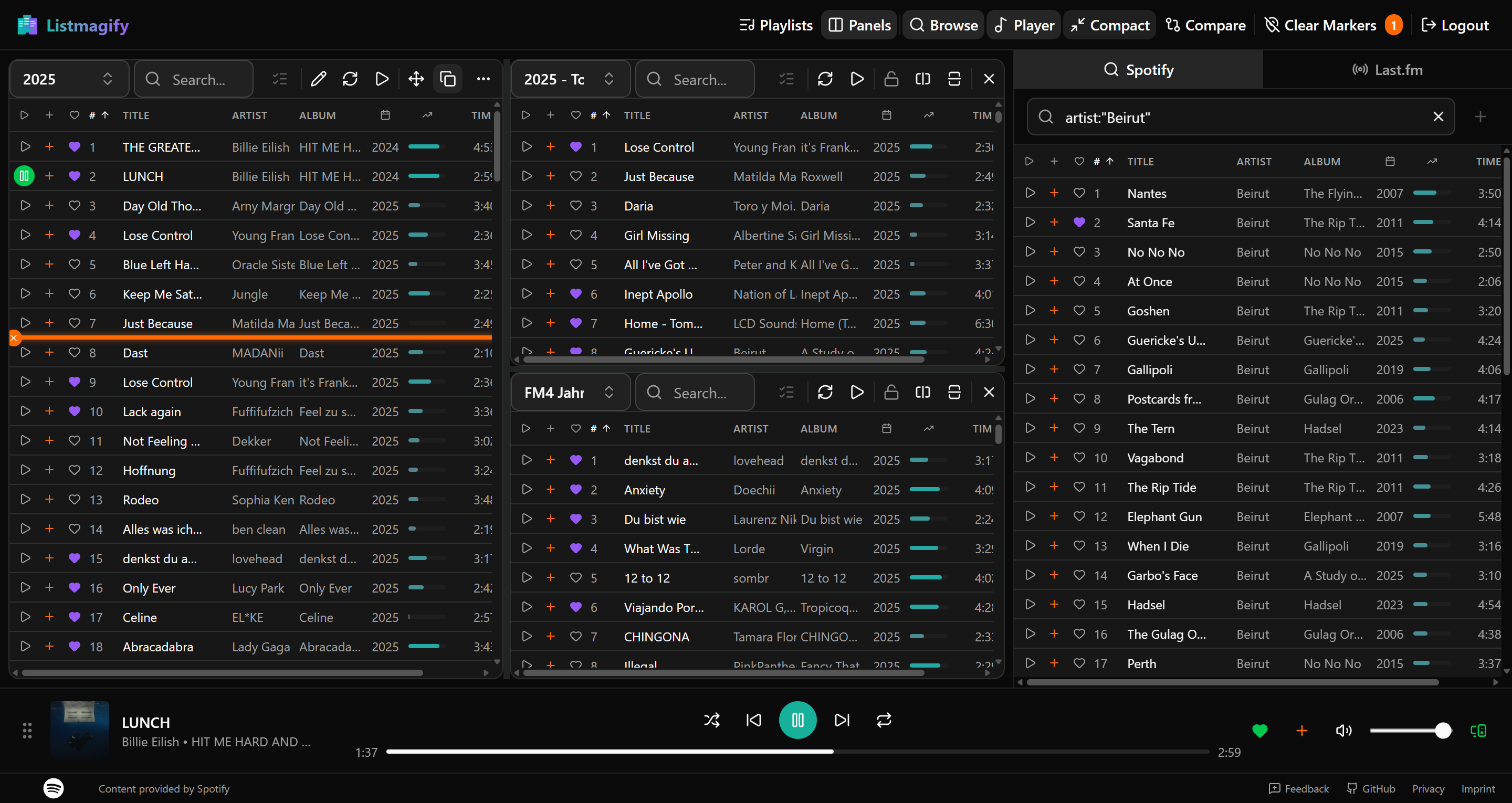 Split Editor - Edit multiple playlists side by side with drag and drop
